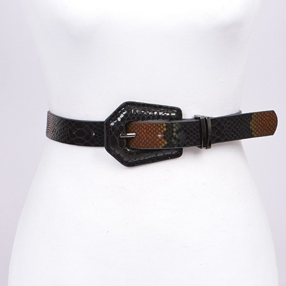 🆕 Faux Snake Skin Belt with Geometric buckle